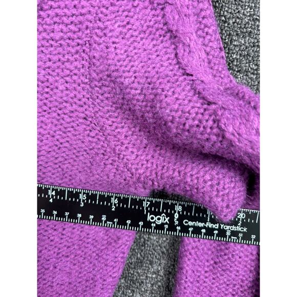 Fossil Wool Blend Cable Knit Cardigan Sweater Womens Size L Purple Button Up - Picture 7 of 7